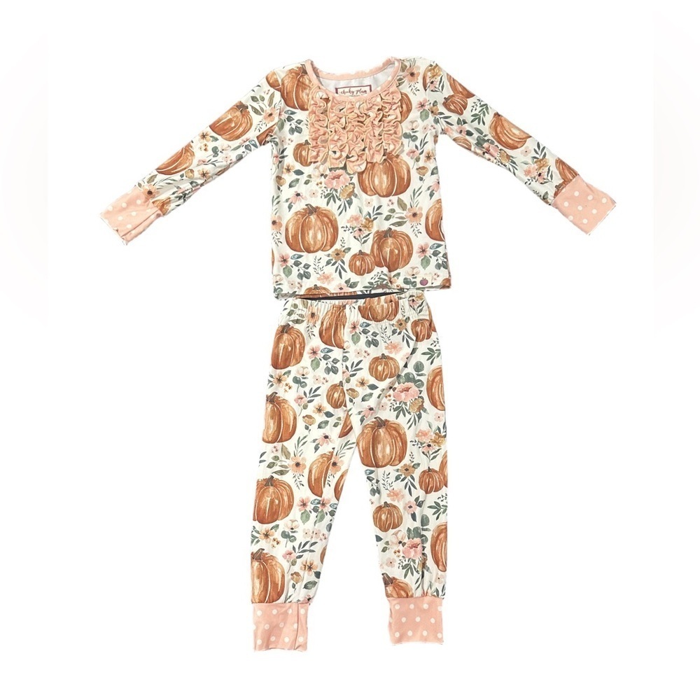 Cheeky Plum Pumpkin Print Pajama Set Cream Pink